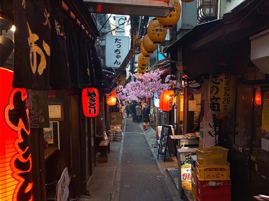 View of Omoide Yokochô in spring